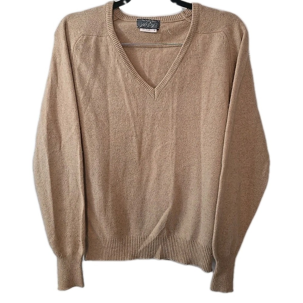 Lord & Taylor 100% Cashmere Woman V-Neck Sweater‎ Beige Tan Size Small